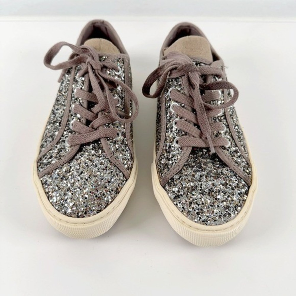 Womens Size 6 Glitter Low Top Sneakers Silver Multi Sparkle Lace Up Casual
